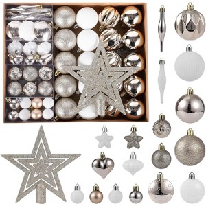 TackView 72Pcs Christmas Balls Ornaments, Xmas Hanging Balls Christmas Tree Decorations for New Year Party Home Holiday Decor, Chapagmne & White - 1 of 4