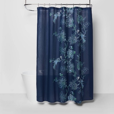 navy blue floral shower curtain