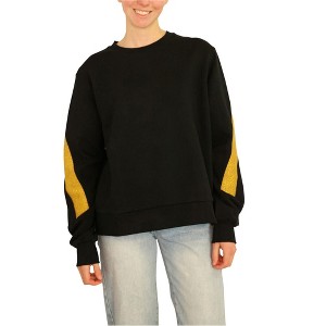 Elevenparis Womens Glitter Gold Arm Stripes Sweatshirt - 1 of 4
