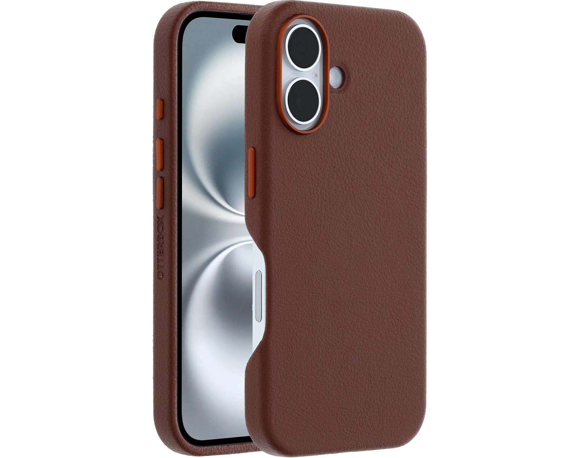 Refurbished: OtterBox SYMMETRY SERIES Cactus Leather Case w/MagSafe for Apple iPhone 16 - Rich Adobe (77-96303) - Manufacturer Refurbished