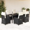 vidaXL 7 Piece Black Poly Rattan Patio Dining Set - Adjustable Reclining Chairs with Cushions, Tempered Glass Table for Garden/Backyard/Patio - 2 of 4