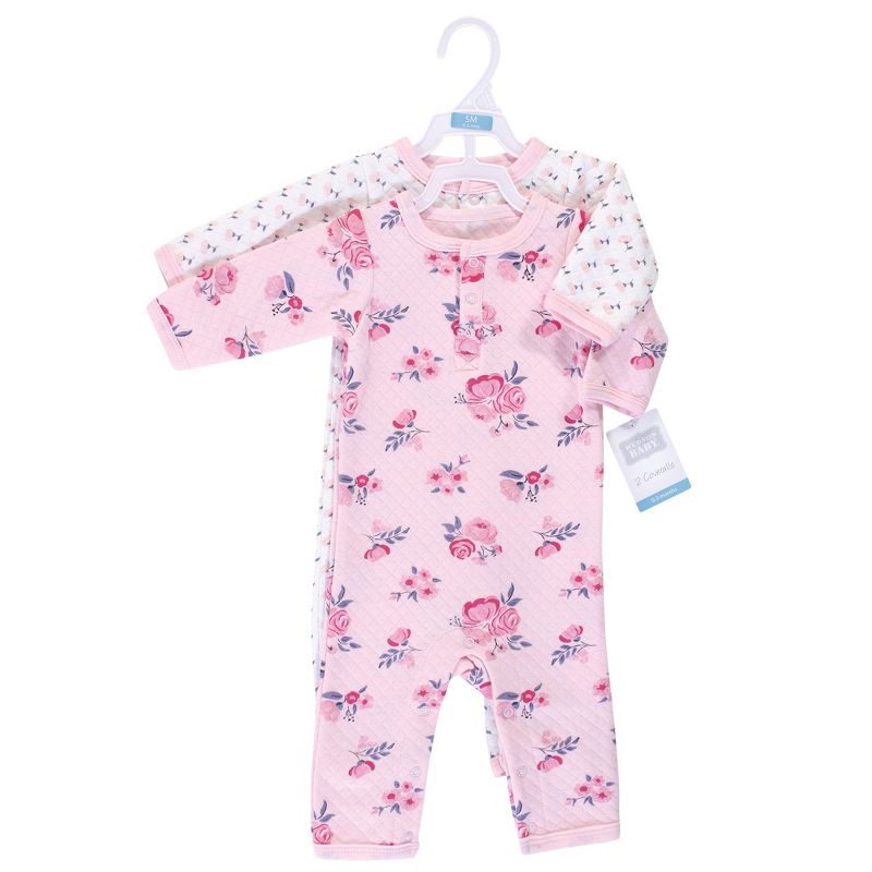 Hudson Baby Infant Girl Premium Quilted Coveralls 2pk, Pink Navy Floral, 3 of 4