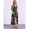 INSPIRE CHIC Women's Casual V Neck Floral Print Belt Sleeveless Maxi Dress - 4 of 4