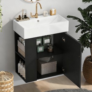 21.6 inch Modern Floating Bathroom Vanity with Ceramic Basin - Perfect for Small Bathrooms, Left side storage - 1 of 4