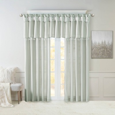 Dusty Aqua Faux Silk Tab Top Valance with Beads