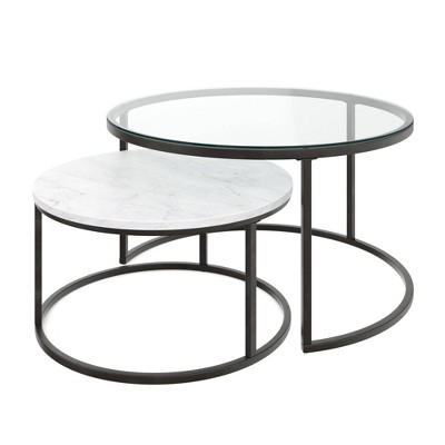 Nathan James Stella Nesting Coffee Tables Faux Carrara Marble Glass