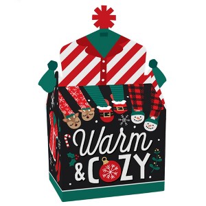 Big Dot of Happiness Christmas Pajamas - Treat Box Party Favors - Holiday Plaid PJ Party Goodie Gable Boxes - Set of 12 - 1 of 4