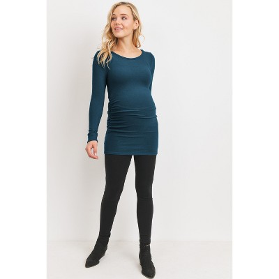 Hello Miz Women's Long Sleeve Crew Neck Side Ruching Maternity Knit Top