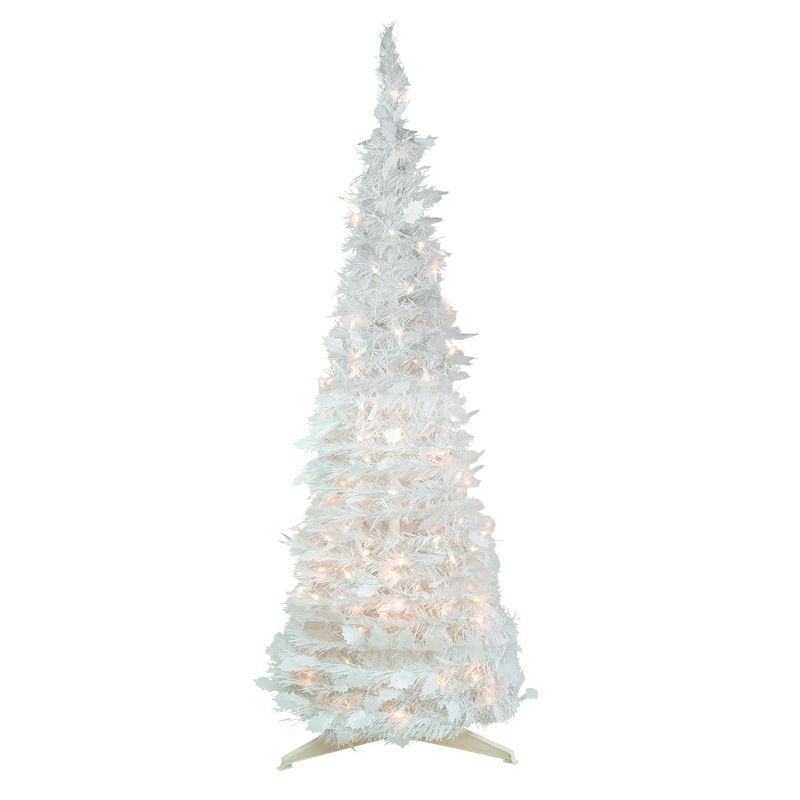Northlight 6' Pre-Lit White Tinsel Pop-Up Artificial Christmas Tree, Clear Lights, 1 of 7