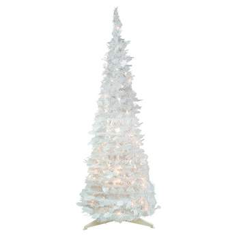 Northlight 4' Pre-Lit White Tinsel Pop-Up Artificial Christmas Tree, Clear Lights