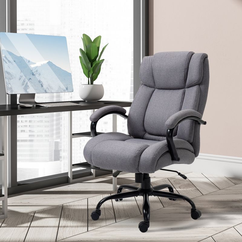 Vinsetto High Back Big and Tall Executive Office Chair 484lbs with Wide Seat Computer Desk Chair with Linen Fabric Swivel Wheels Light Gray, 4 of 10