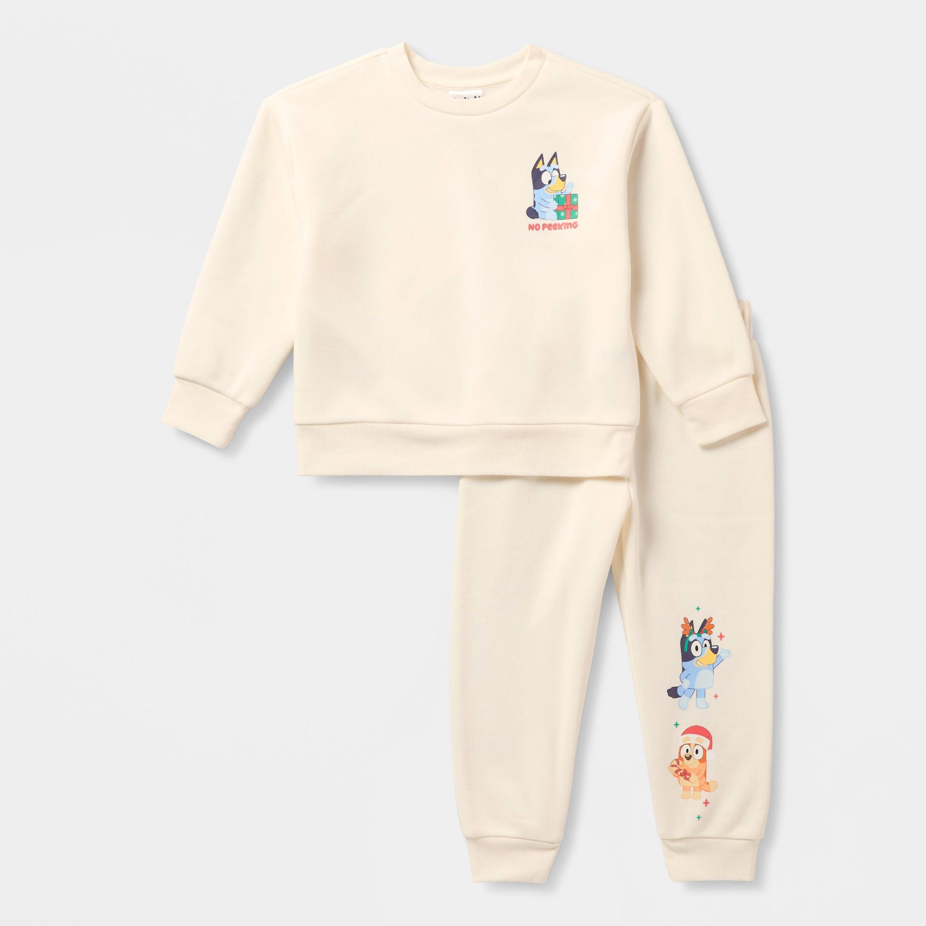 Toddler 2pc Bluey Christmas Fleece Sweatshirt and Joggers Set - Off-White