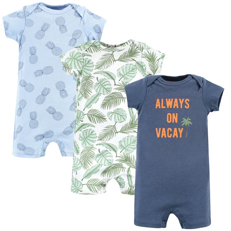 Hudson Baby Infant Boy Cotton Rompers, Vacay, 1 of 6