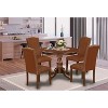 5-Piece Round Mahogany Finish Solid Wood Top Dining Table with 4 Parson Chair with - 2 of 4