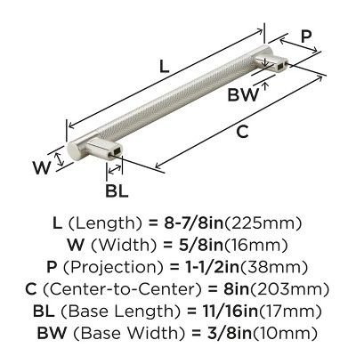 Amerock Bronx 8 inch (203mm) Center-to-Center Satin Nickel Cabinet Pull