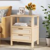 Set of 2 Rattan Nightstands,Farmhouse Bedside Tables with Drawers & Storage Shelf, Narrow Design for Bedroom, Living Room & Hallway - 4 of 4