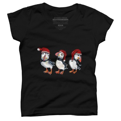 Girl's Design By Humans Christmas Puffins By msmart T-Shirt