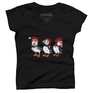 Girl's Design By Humans Christmas Puffins By msmart T-Shirt - 1 of 3