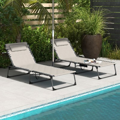 Maggift Patio Chaise Lounges Set of 2, Portable Foldable Lounge Chair, Adjustable Angle Multifunctional Patio Lounge Chair, Beige, 51.2"*25.6"*14.2"