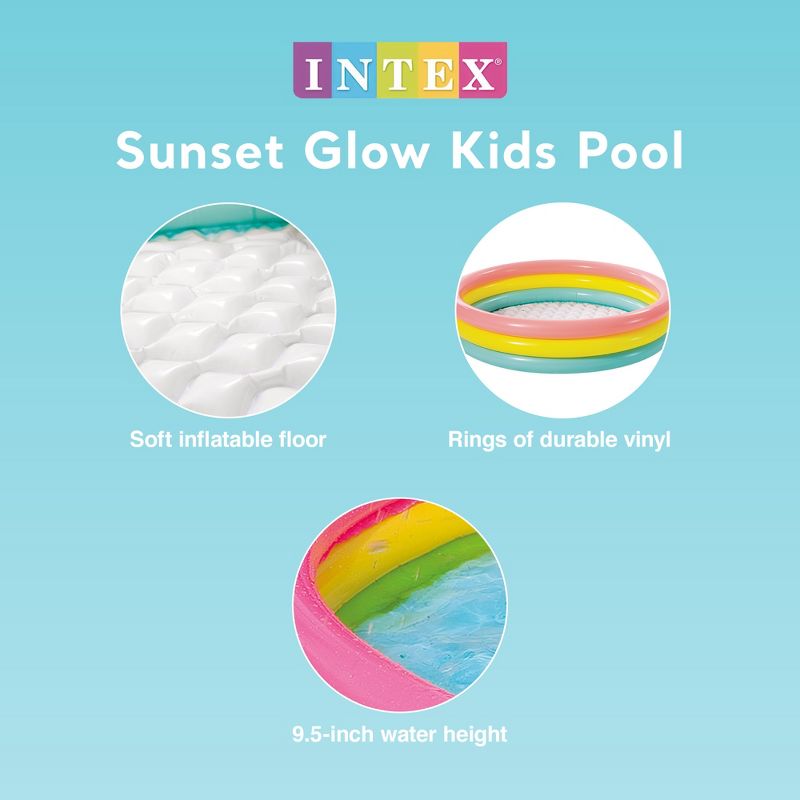 Intex 57422EP Sunset Glow 58" x 13" Inflatable Vinyl Toddler 3-Ring Colorful Backyard Kids Splash and Wade Pool for Children 2+ Years Old, Multicolor, 3 of 7