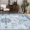 8x10 Large Washable Area Rug, Blue Non Slip Carpet, Stain Resistance Vintage Room Rug, Indoor Floor Carpet for Living Room, Low Profile Rug, Boho Rug - 3 of 4