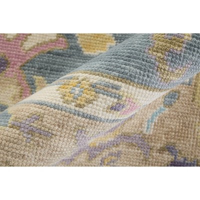 Karina Blue and Beige Hand-Knotted Wool Floral Area Rug