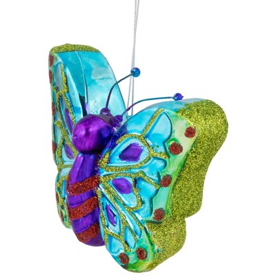Vibrant Blue and Purple Glass Butterfly Ornament, 4.5"
