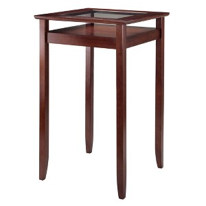 Halo Square Bar height Table with Glass Top Wood/Walnut - Winsome: Storage Shelf, Modern Style, Kitchen Display - 1 of 4