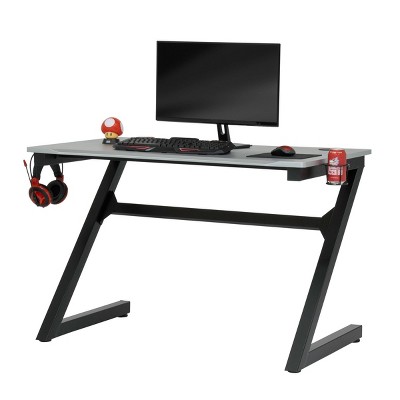 45" Black Steel Curved Gaming Desk with USB Ports and Cup Holder