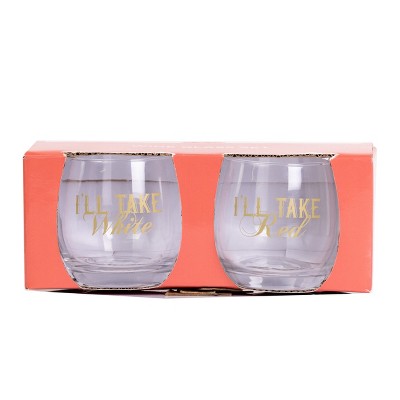Totalee Gift I'll Take Red/White Mini Glasses Set of 2 Glass White 10 oz