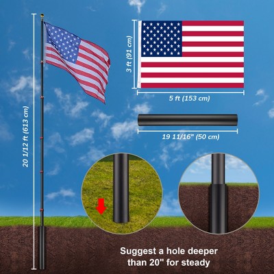 20 Ft Black Aluminum Telescoping Flag Pole Kit with Gold Ball Finial