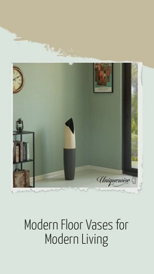 Sleek Handcrafted Ceramic Floor Vase - Beige Polka Dot & Black