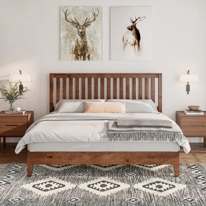 AMERLIFE Solid Wood Bed Frame with Grille Headboard - 1 of 4