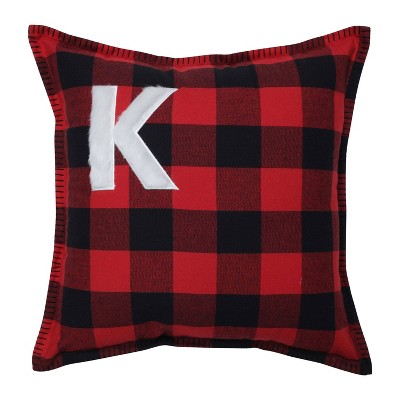 17"x17" Indoor Christmas Buffalo Plaid K Square 16.5-inch Throw Pillow - Pillow Perfect: Faux Fur, Rustic Farmhouse Charm