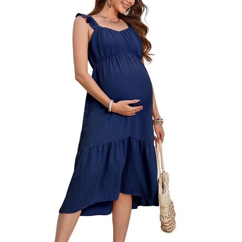 Maternity Dress Summer Ruffle Sleeve Sweetheart Neckline Sleeveless Maxi Dress Baby Shower Photoshoot Navy Blue M Target