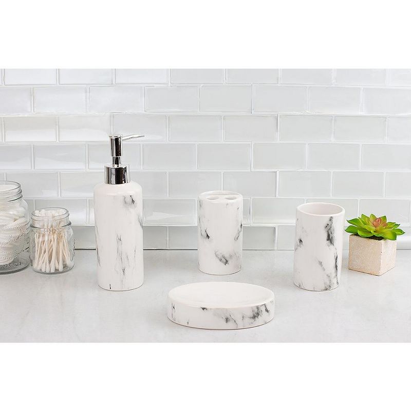 Home Basics Marble Ceramic 4 Piece Bath Accessory Set, White, 4 of 6