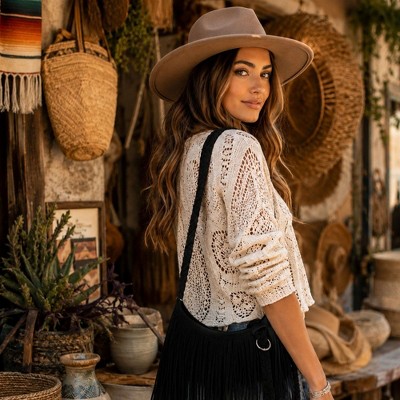 Alilang Women's Fringe Crossbody Bag Black Suede Look Boho Shoulder Purse with Braided Strap - Black — фото 3