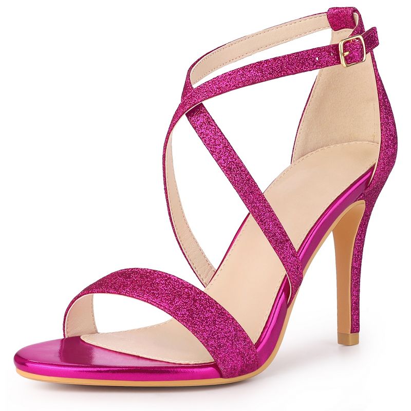 Perphy Women's Glitter CrissCross Buckle Strap Stiletto High Heels Sandals, 1 of 5