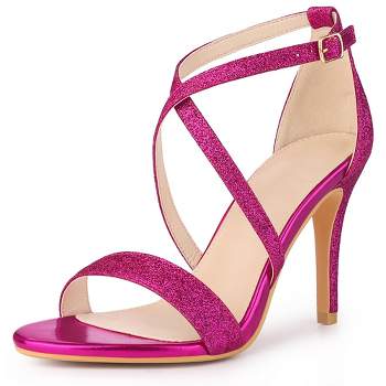 Perphy Women's Glitter CrissCross Buckle Strap Stiletto High Heels Sandals