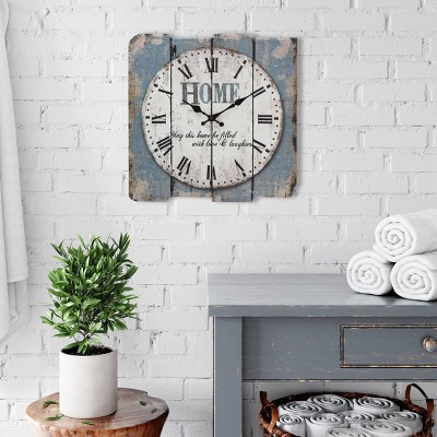 15.7" Blue and White Farmhouse Wooden Wall Clock