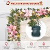 GAOMON 6ft Pink Christmas Garland with 20 LED Lights, Prelit Xmas Garland for Mantle with Timer Poinsettia Flowers - 4 of 4