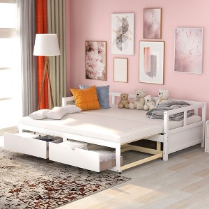 NicBex Twin to King Size Daybed with Trundle Wooden Day Bed Frame Extendable Daybed with 2 Drawers for Living Rooms and Bedrooms - 1 of 4