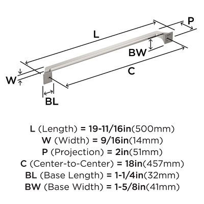 Polished Nickel 18-Inch Modern Appliance Pull with Mounting Hardware