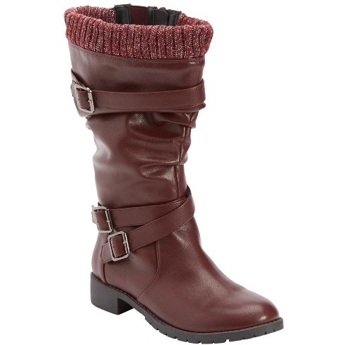 Burgundy knee high shop boots wide calf