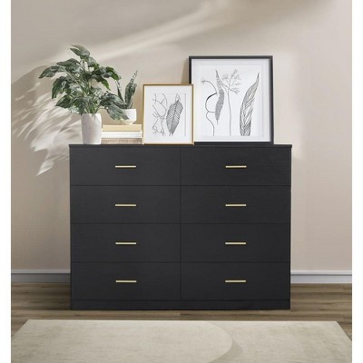 Nicbex Modern Black 8-drawer Dresser,wooden Double Dressers With Gold ...