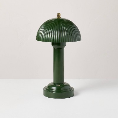 11.5" Fluted Metal Rechargeable Library Table Lamp Green (Includes LED Light Bulb) - Hearth & Hand™ with Magnolia