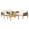 Costway 4PCS Patio Rattan Furniture Set Acacia Wood Cushioned Sofa Off - 3 of 4