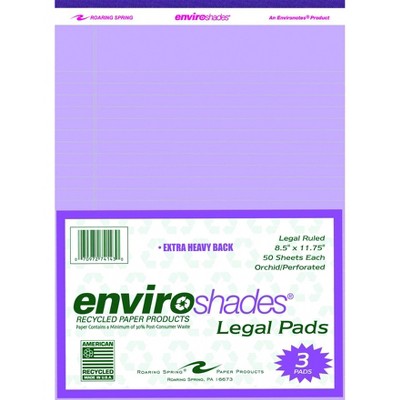 Enviroshades Legal Pads, 8-1/2 x 11-3/4 Inches, Orchid, 50 Sheets, pk of 3