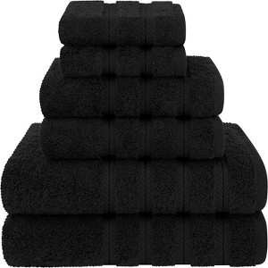 BRINJOY Luxury 6-Piece Towel Set, 2 Bath Towels, 2 Hand Towels, 2 Washcloths, 600 GSM 100% Cotton Hammam Towels, Black Towel Set - 1 of 4