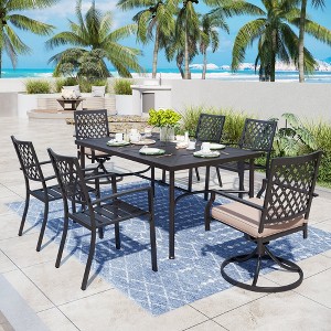 Captiva Designs 7pc Patio Dining Geometric Pattern Rectangular Steel Table & Mesh Back Metal Arm Chairs - 1 of 4